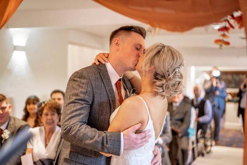 Celebrating with guests at the reception